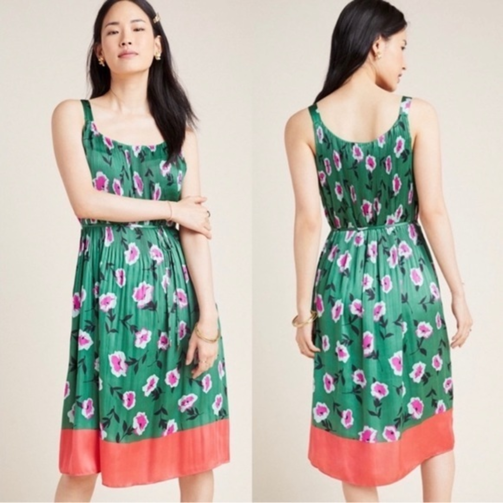 Anthropologie mireille satin floral printed midi dress
